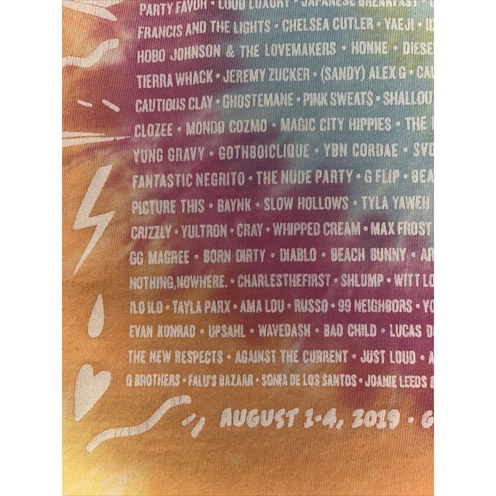 Lollapalooza 2019 Tie-Dyed Fest Lineup Shirt Med Large EUC Kacey Gambino Ariana - Picture 10 of 11